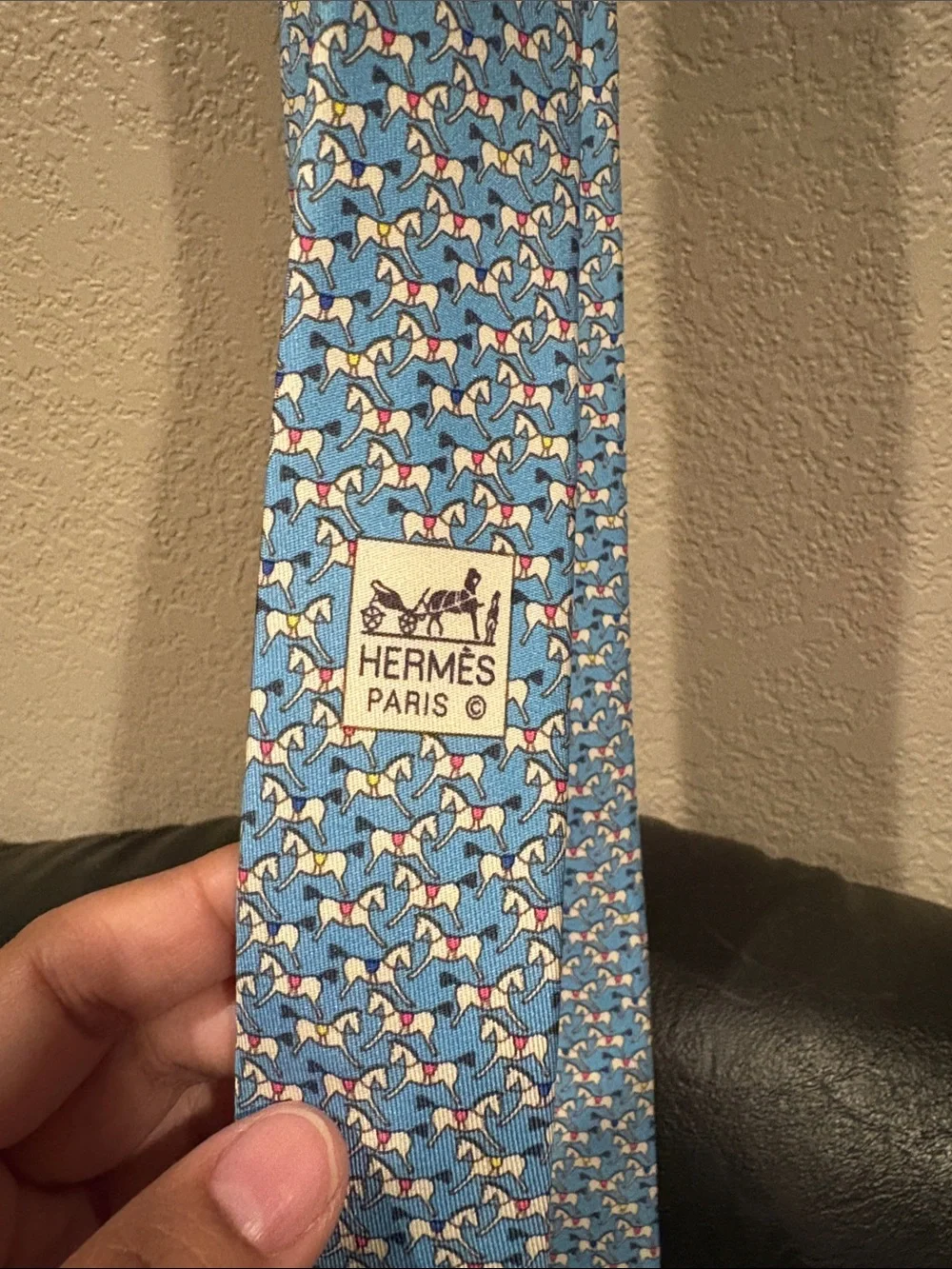 Hermes Light Blue Equestrian Silk Tie